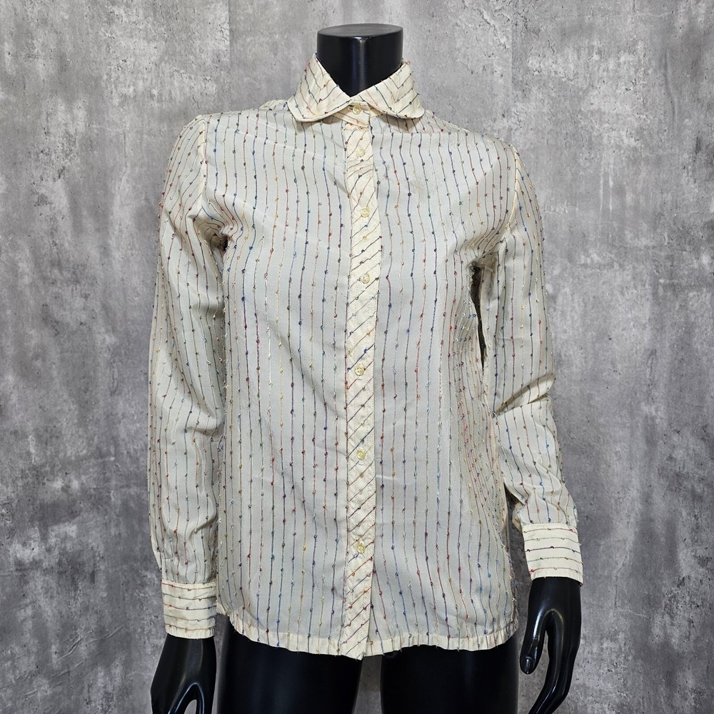 Vintage Contessa Monique Florence Alper 70s Rainbow Stripe‎ Blouse Button Front - Picture 2 of 10